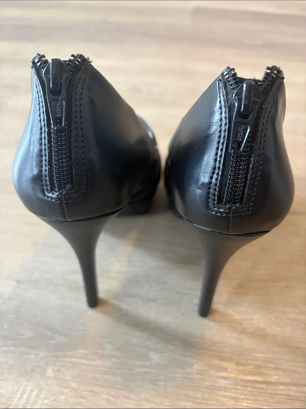 Elle Black Peep-Toe Heels with Draped Upper